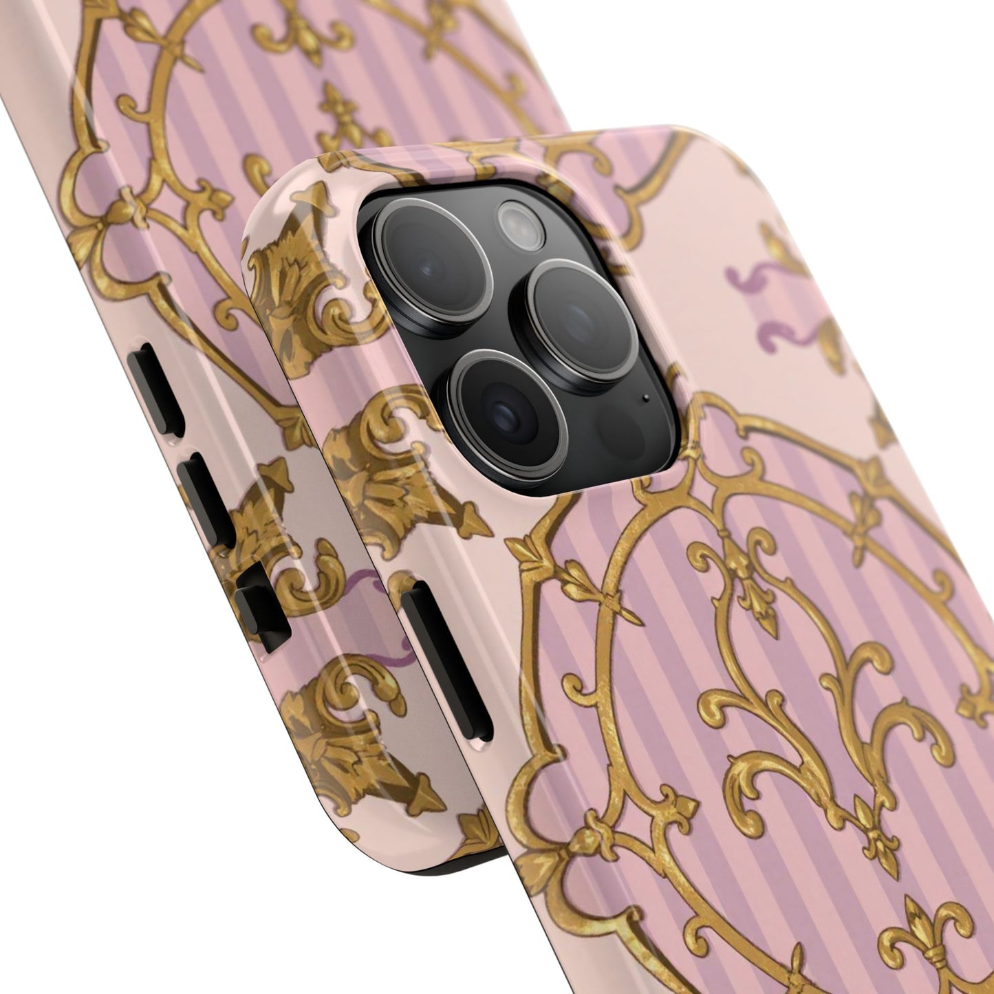Elegant Vintage Phone Case, Tough Phone Case, Lavender & Alabaster Striped Gold Baroque Phone Cover, Stylish Phone Protector, Gift for Her