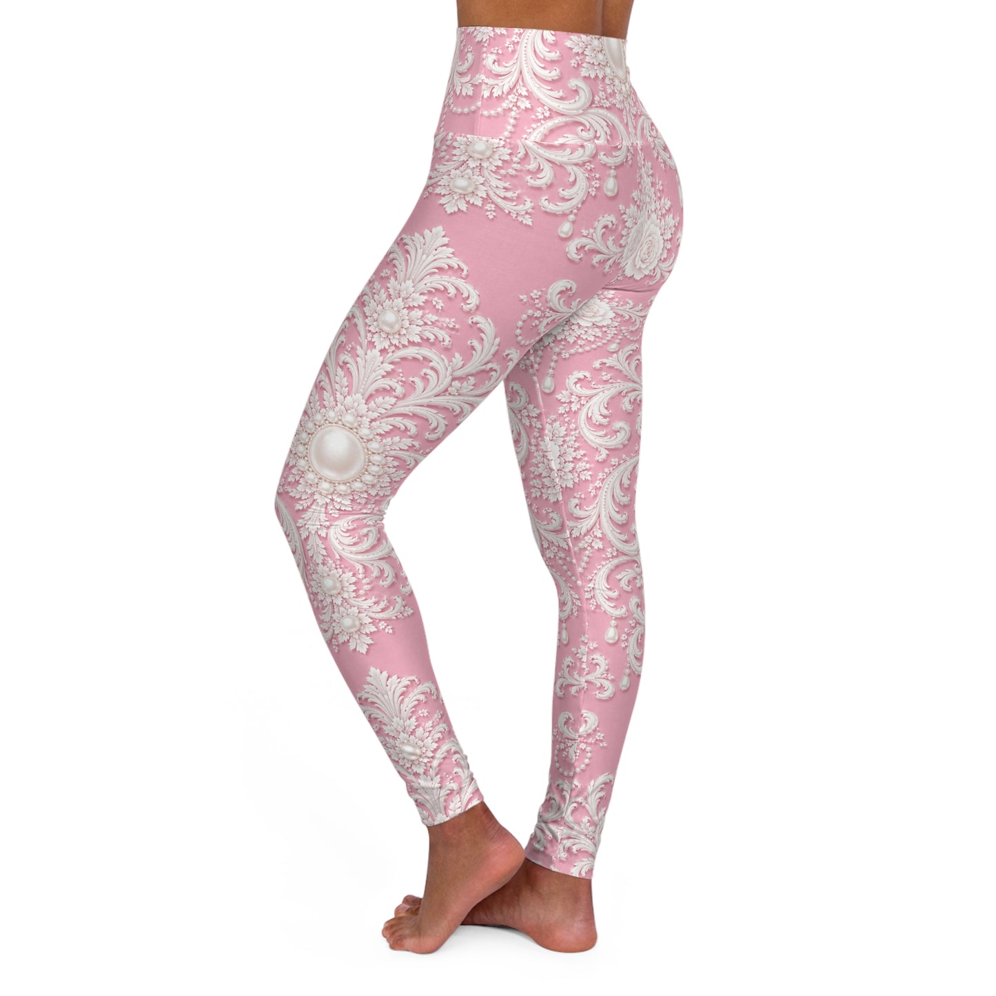 Pink Rococo All-Over Print High-Waisted Yoga Leggings