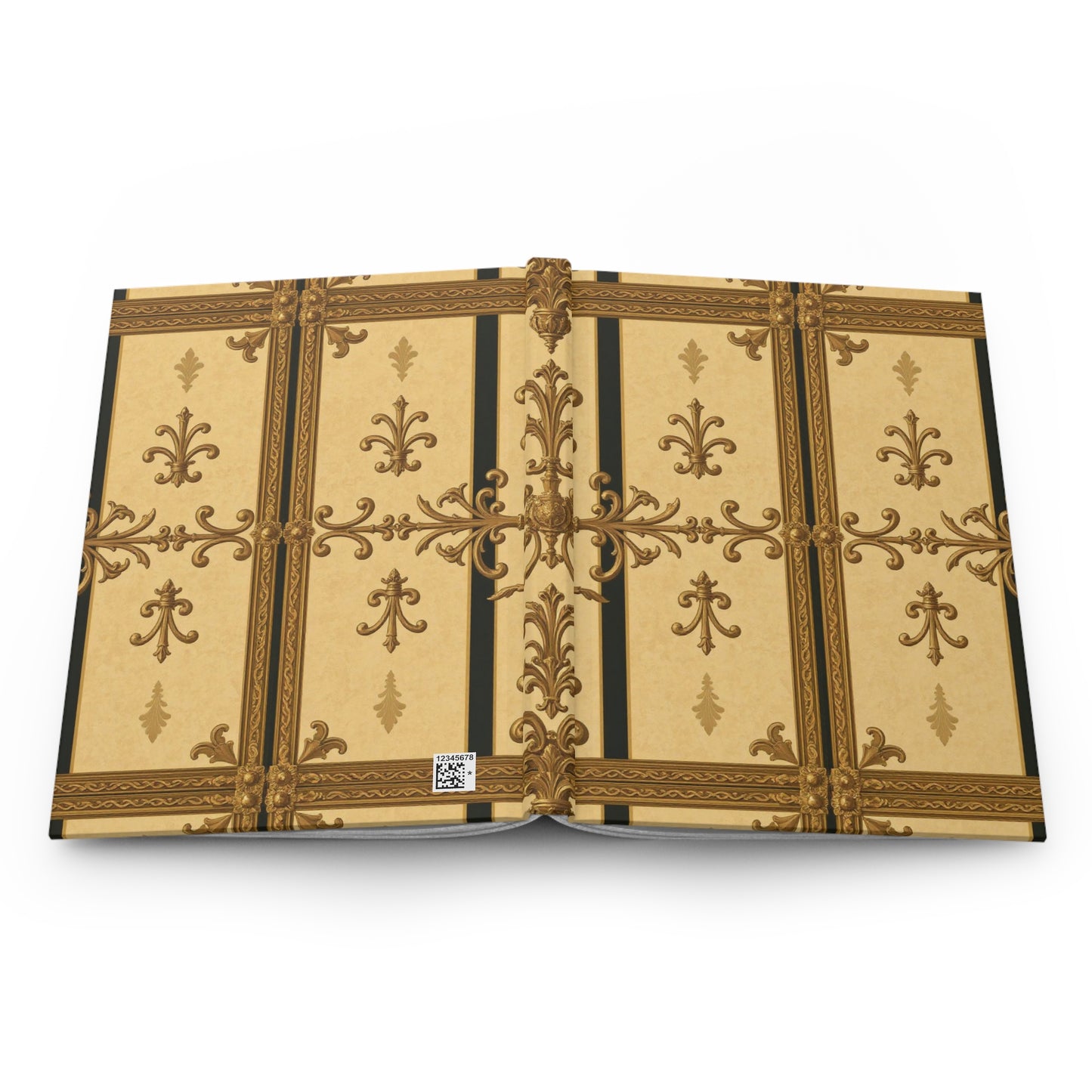 Elegant Vintage Hardcover Journal, Luxe Notebook, Stationery Gift, Writing Journal, Customizable Journal - Matte Yellow Striped Antique Rococo