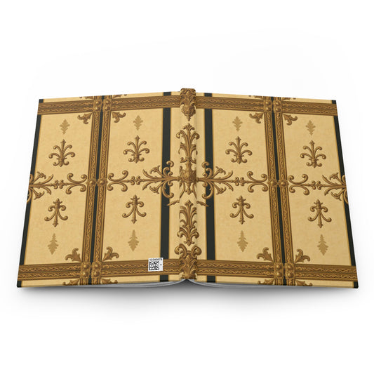 Elegant Vintage Hardcover Journal, Luxe Notebook, Stationery Gift, Writing Journal, Customizable Journal - Matte Yellow Striped Antique Rococo