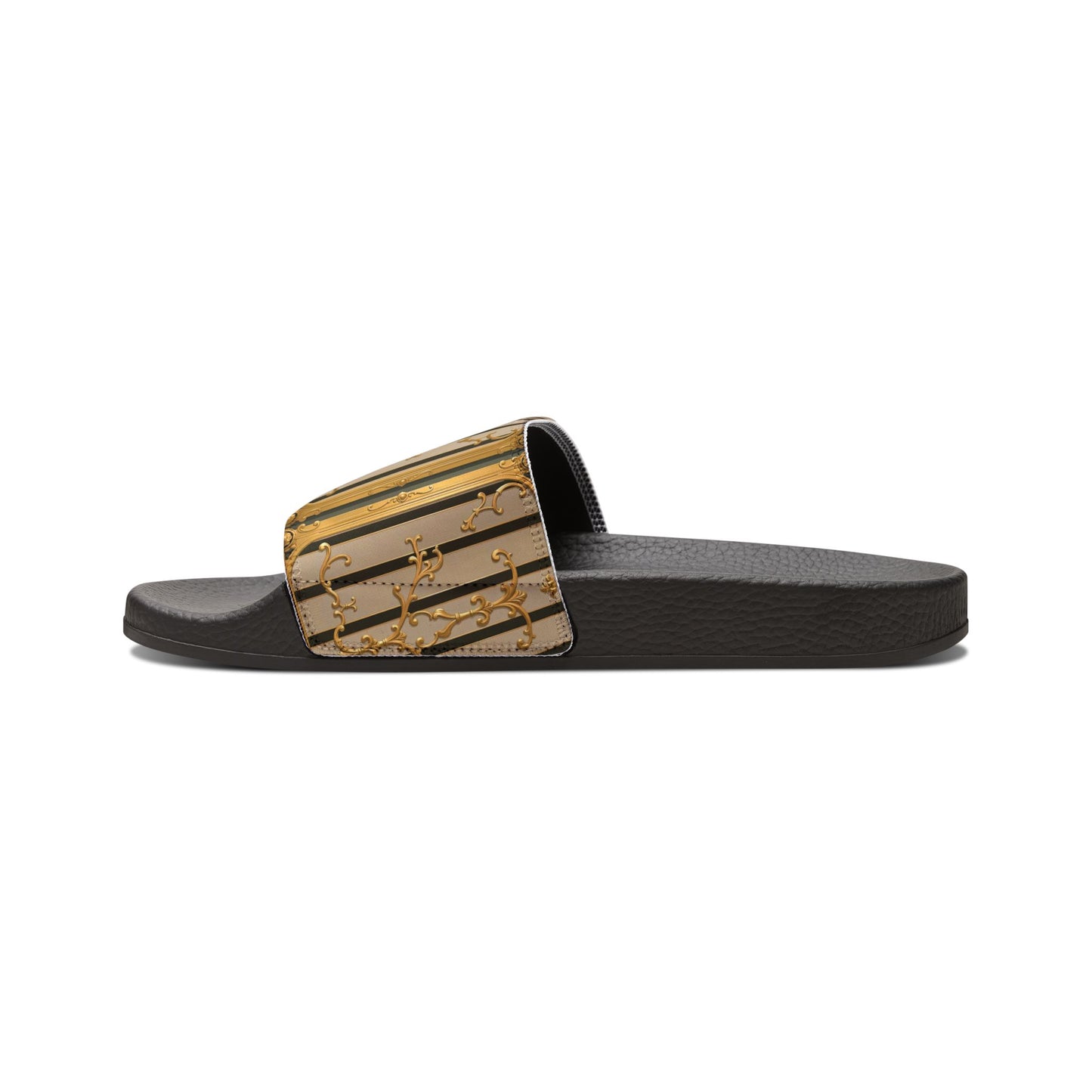 Stylish Women's Removable-Strap Sandals, Summer Footwear, Vacation Slides, Beach Essentials - Beige Striped Gold Rococo