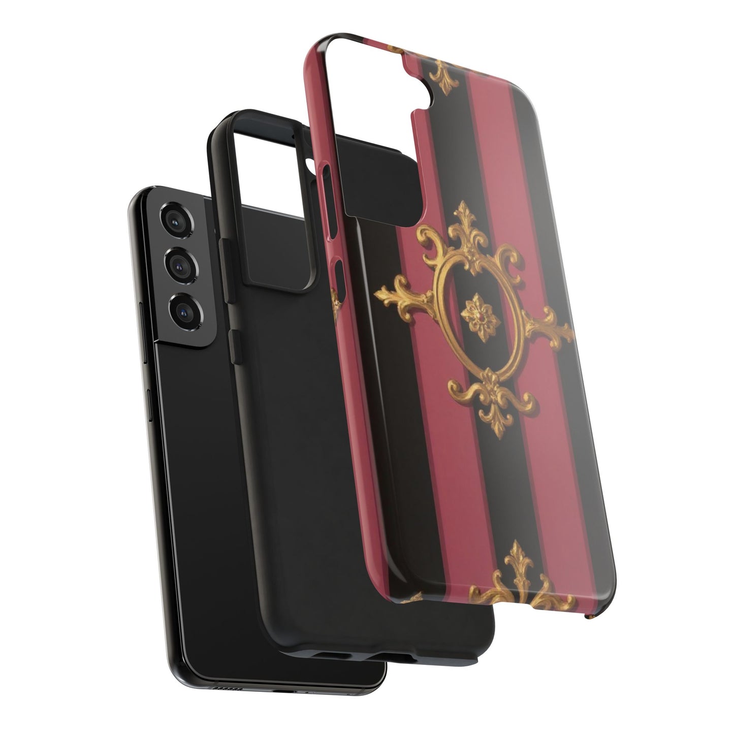 Elegant Black & Mauve Striped Gold Baroque Tough Phone Cases, Luxe Phone Covers, Fashionable Mobile Cases, Gift for Her, Holiday Phone Accessories