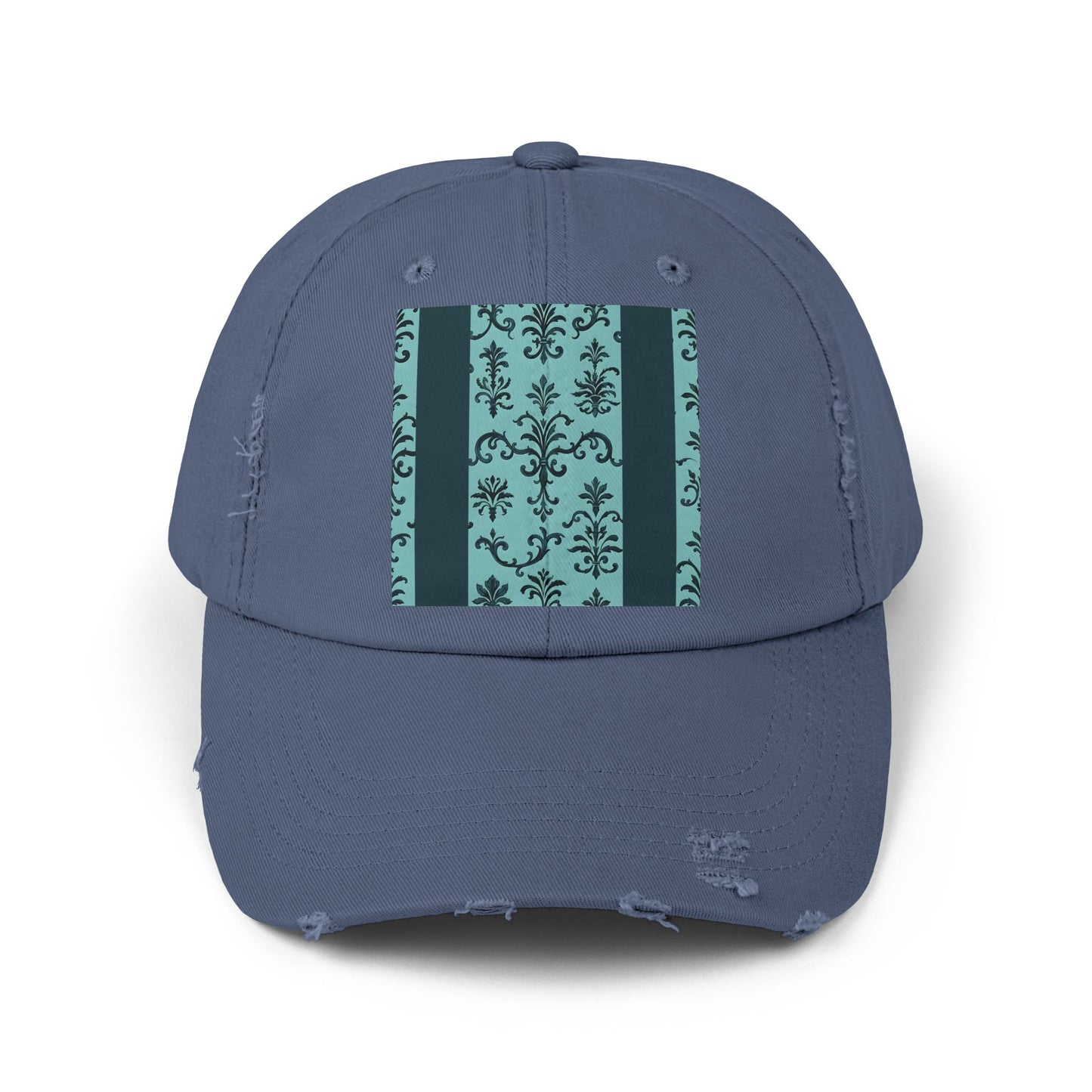Vintage-Inspired Distressed Cap, Cool Baseball Hat, Casual Headwear, Summer Accessory, Gift for Him Her - Teal Striped Rococo