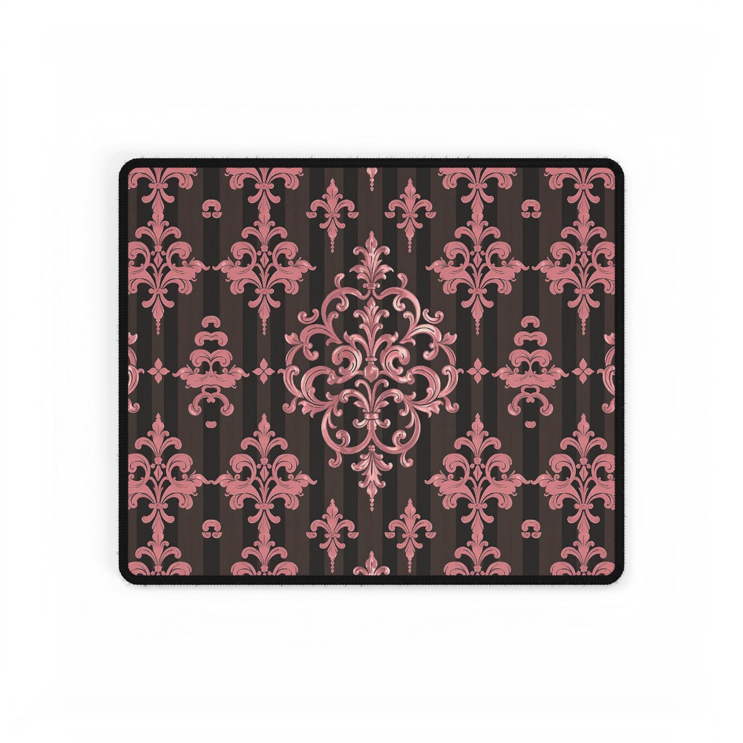 Elegant Floral Motif Desk Mat for Home Office Decor - Brown Striped Mauve Damask