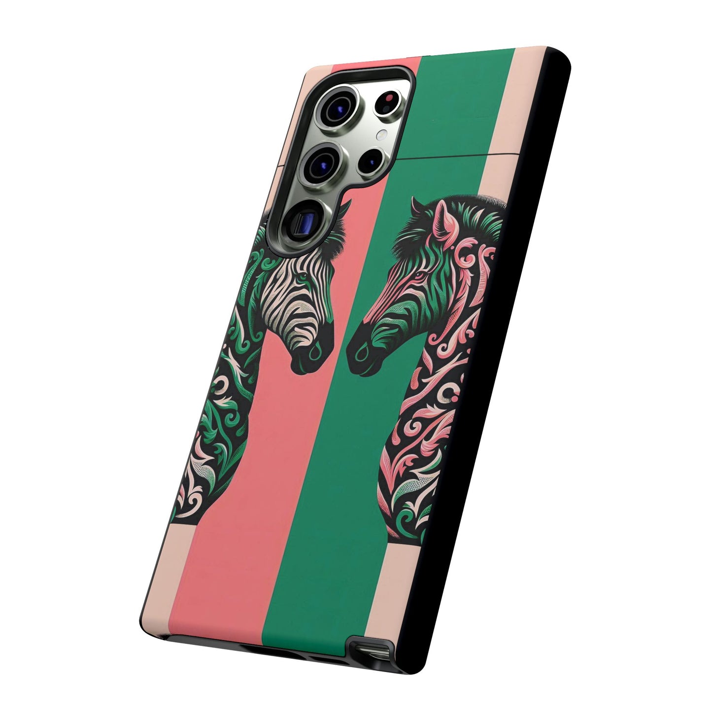 Phone Case - Elegant Pink & Green Zebra Damask Design