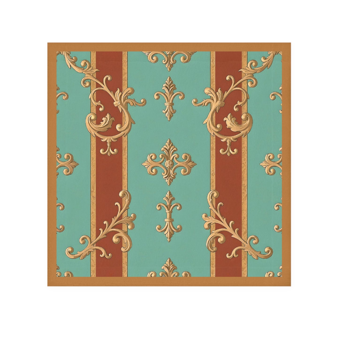 Elegant Floral Face Towel - Luxurious Spa Vibe for Home or Travel - Rust & Mint Aqua Striped Baroque