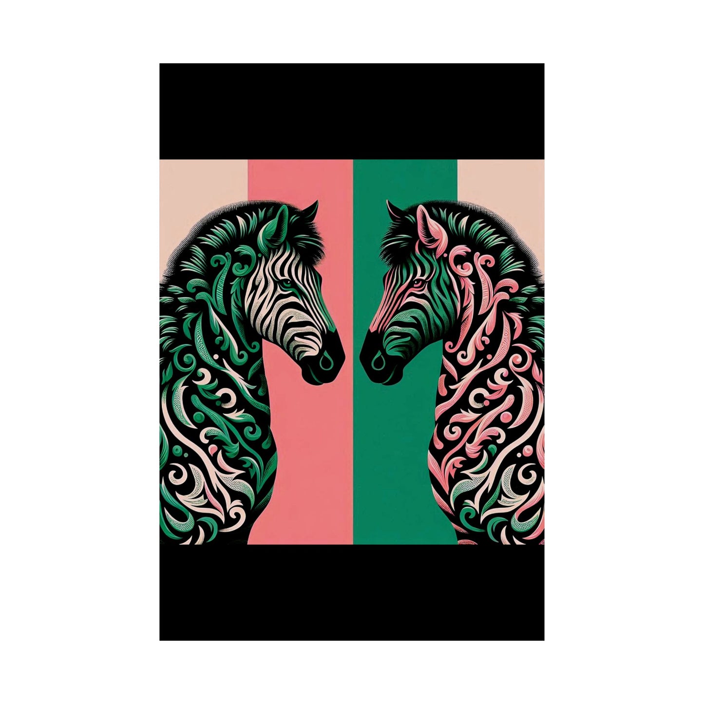 Floral Art Poster - Elegant Matte Vertical Wall Decor - Pink & Green Zebra Damask Design