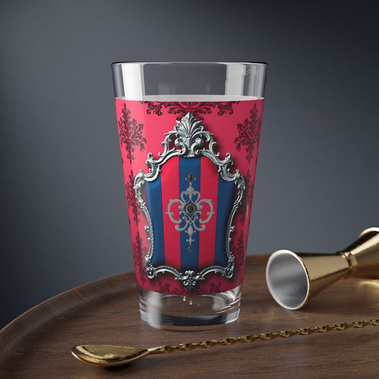 Elegant Mixing Glass | Pink & Silver Vintage Style | 16oz Cocktail Glass | Perfect Barware Gift | Party Glassware - Blue & Red Striped Silver Crest