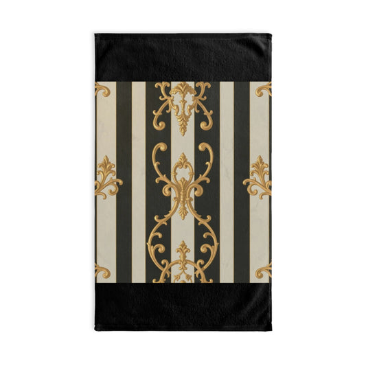 Elegant Black & Alabaster Striped Baroque Hand Towel, Luxe Kitchen Towel, Bathroom Decor, Stylish Home Accessory, Gift for Her, Decorative Towel