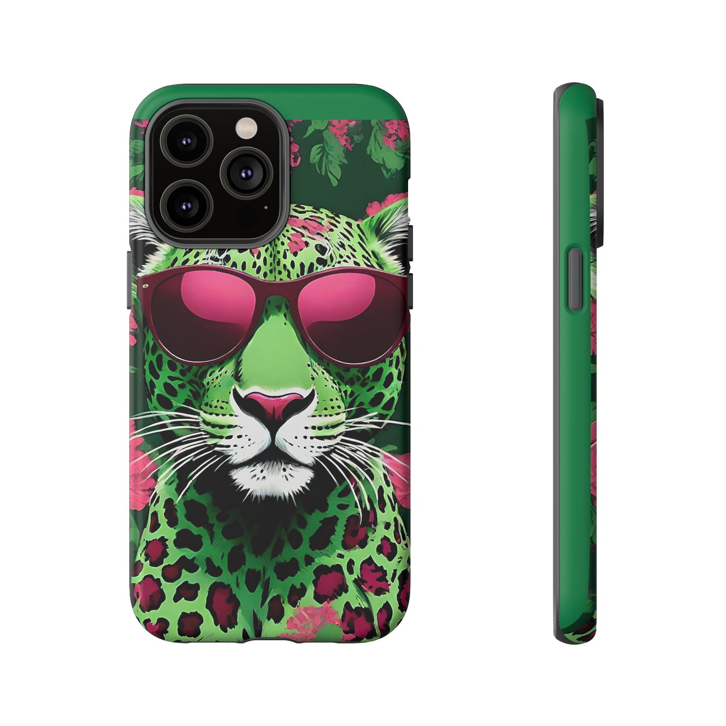 Phone Case - Lime Green & Burgundy Leopard In Sunglasses Design