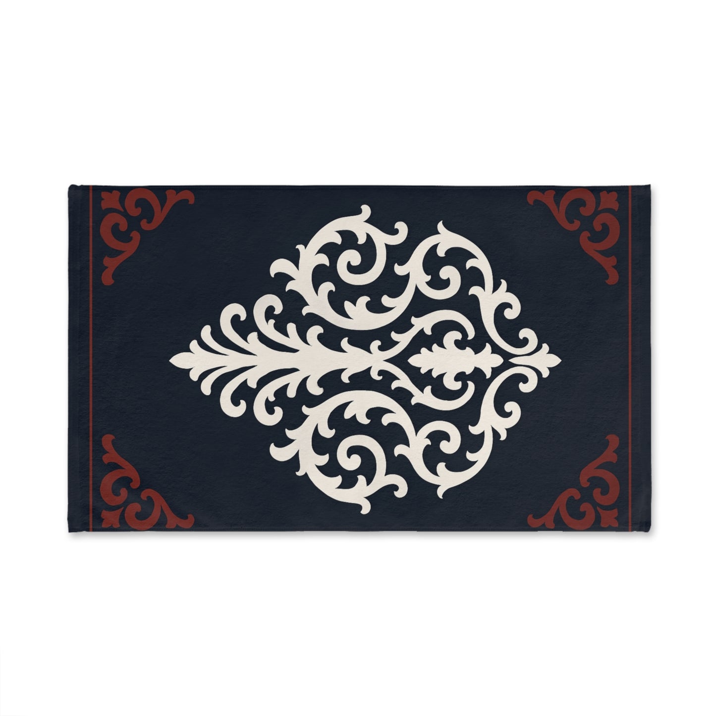 Dusk Blue-Maroon & White Baroque Hand Towel – Dusk Blue & White Ornate Baroque Design