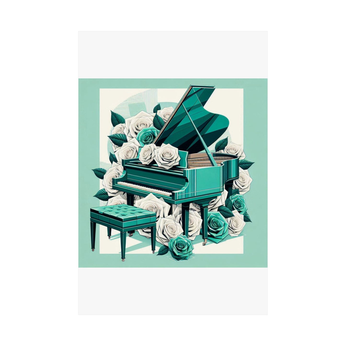 Vertical Poster - Aqua Grand Piano & Roses Design