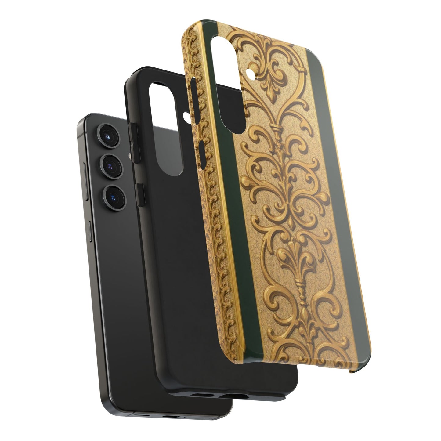 Elegant Teal Striped Gold Baroque Vintage Phone Case, Durable Cell Phone Cover, Floral Phone Protection, Personalized Gift Idea