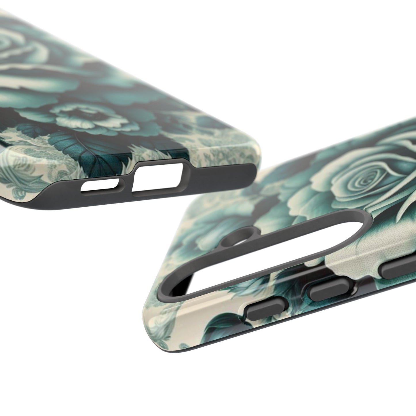 Elegant Floral Motif Phone Case - Tough Cases with Vintage Design - Teal Roses & Damask
