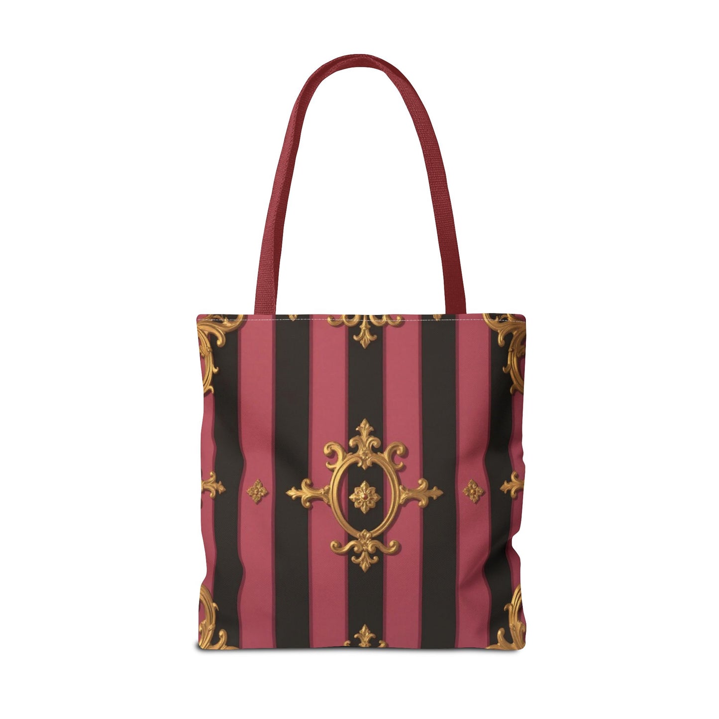 Elegant Black & Mauve Striped Gold Baroque Tote Bag - Chic Fashion Accessory, Shopping Companion, Decorative Carryall, Stylish Everyday Use