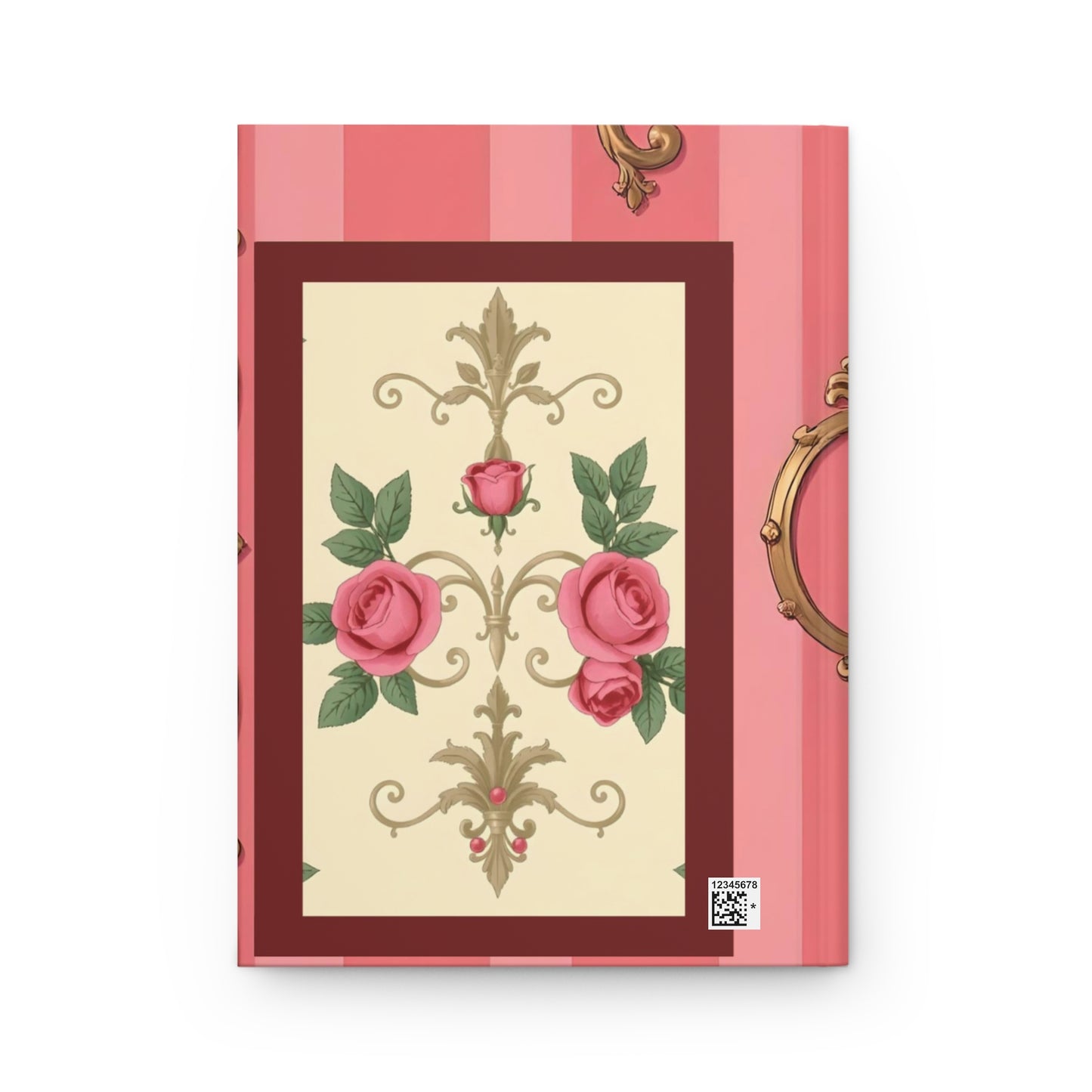Elegant Floral Hardcover Journal - Vintage Rose Design - Pink Striped Baroque & Roses
