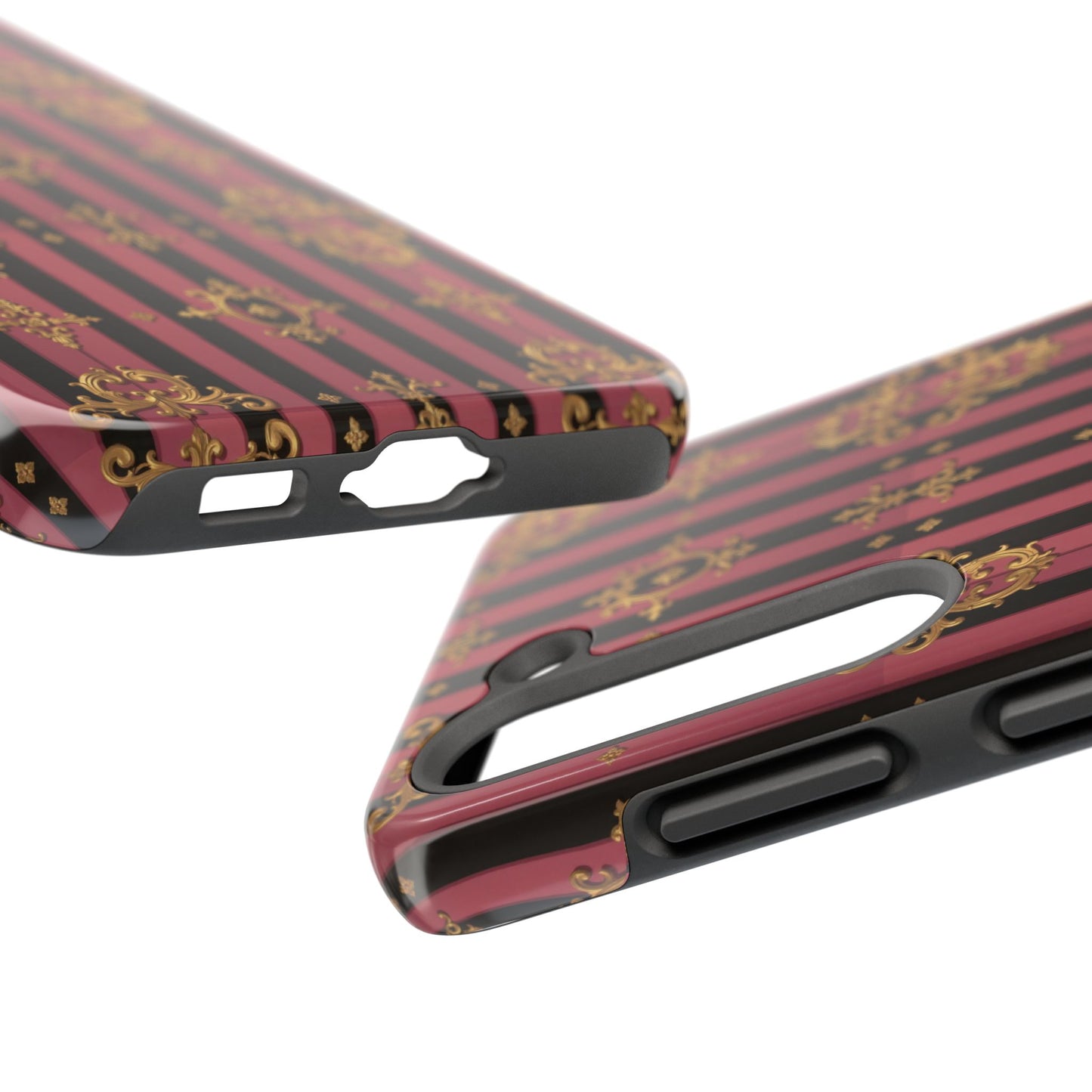 Elegant Black & Mauve Striped Gold Baroque Phone Case, Tough Phone Cases, Stylish Protective Cover, Unique Gift, Luxe Phone Accessories