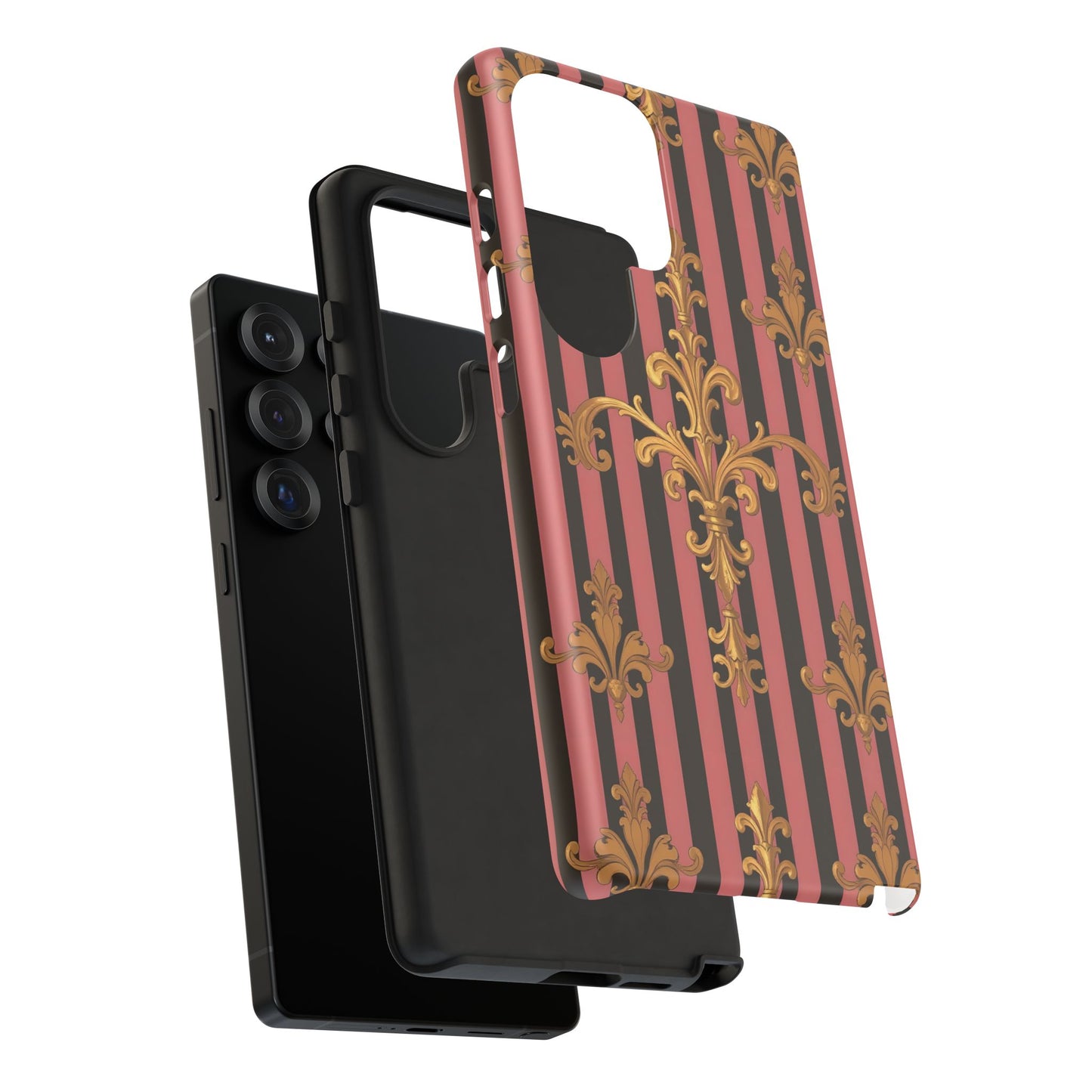 Elegant Floral Motif Phone Case - Tough Cases with Vintage Design - Mauve Striped Gold Damask