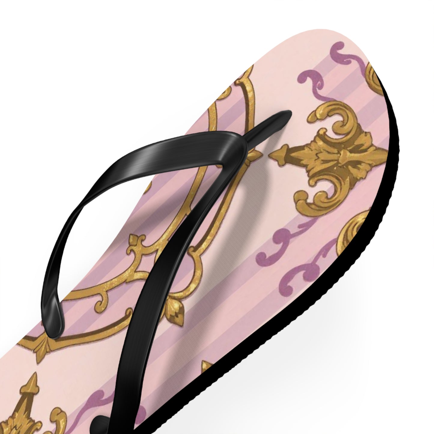 Elegant Lavender & Alabaster Striped Gold Baroque Flip Flops - Perfect for Summer Days, Beach Trips, Pool Parties, Vacation, and Relaxing at Home