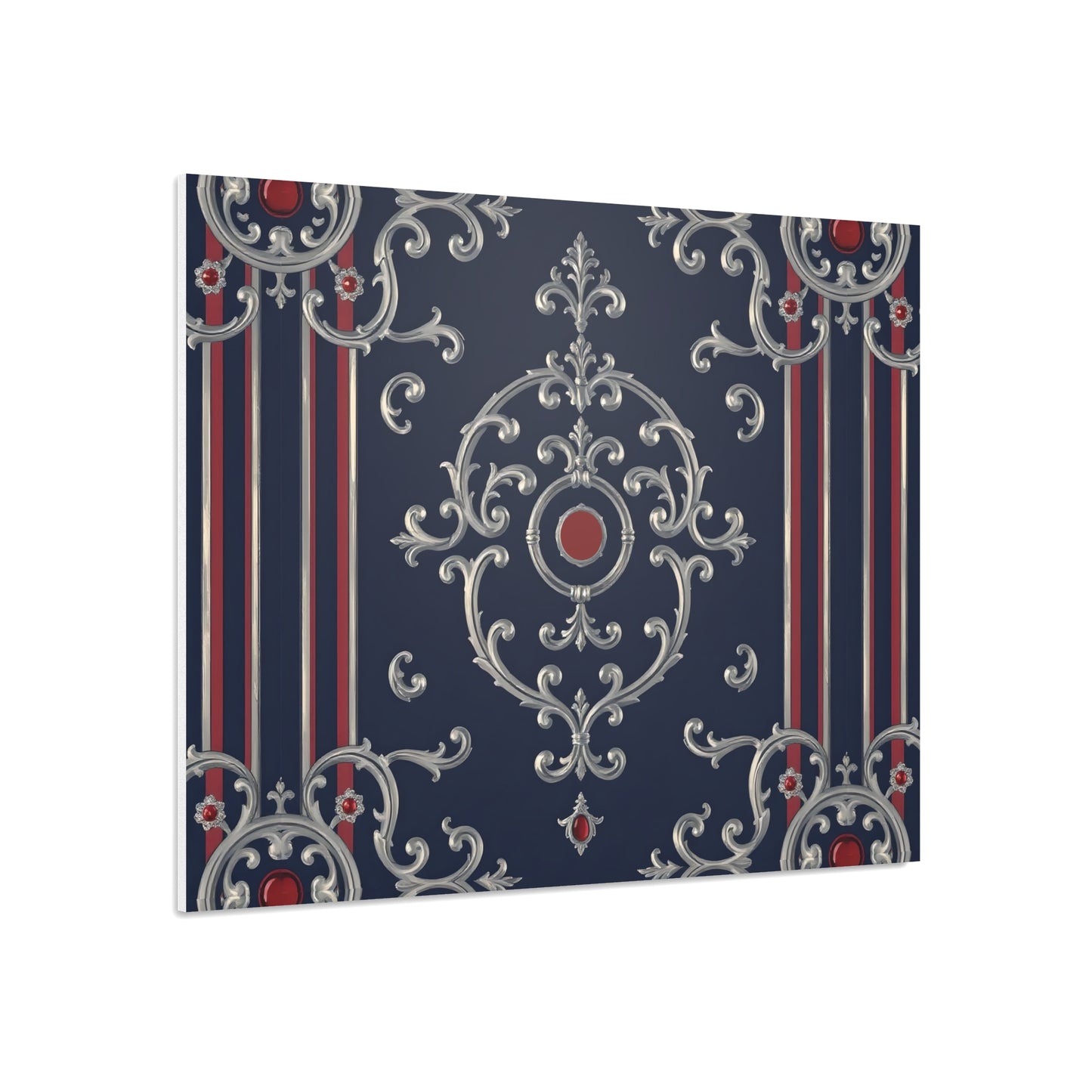Elegant Foam Board Decor, Nautical Wall Art, Framed Print Alternative, Home Office Wall Accent, Gift for Him/Her - Blue & Red Striped Silver Baroque