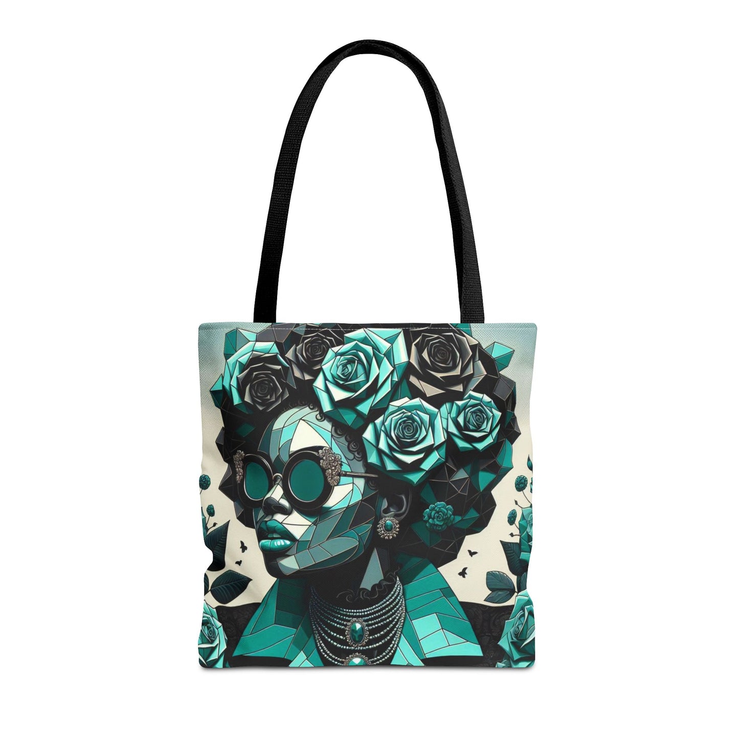 Chic Floral Tote Bag - Stylish Eco-Friendly Handbag for Everyday Use, Perfect for Gifts, Shopping, Beach, Art Lovers - Turquoise & Black Roses Lady