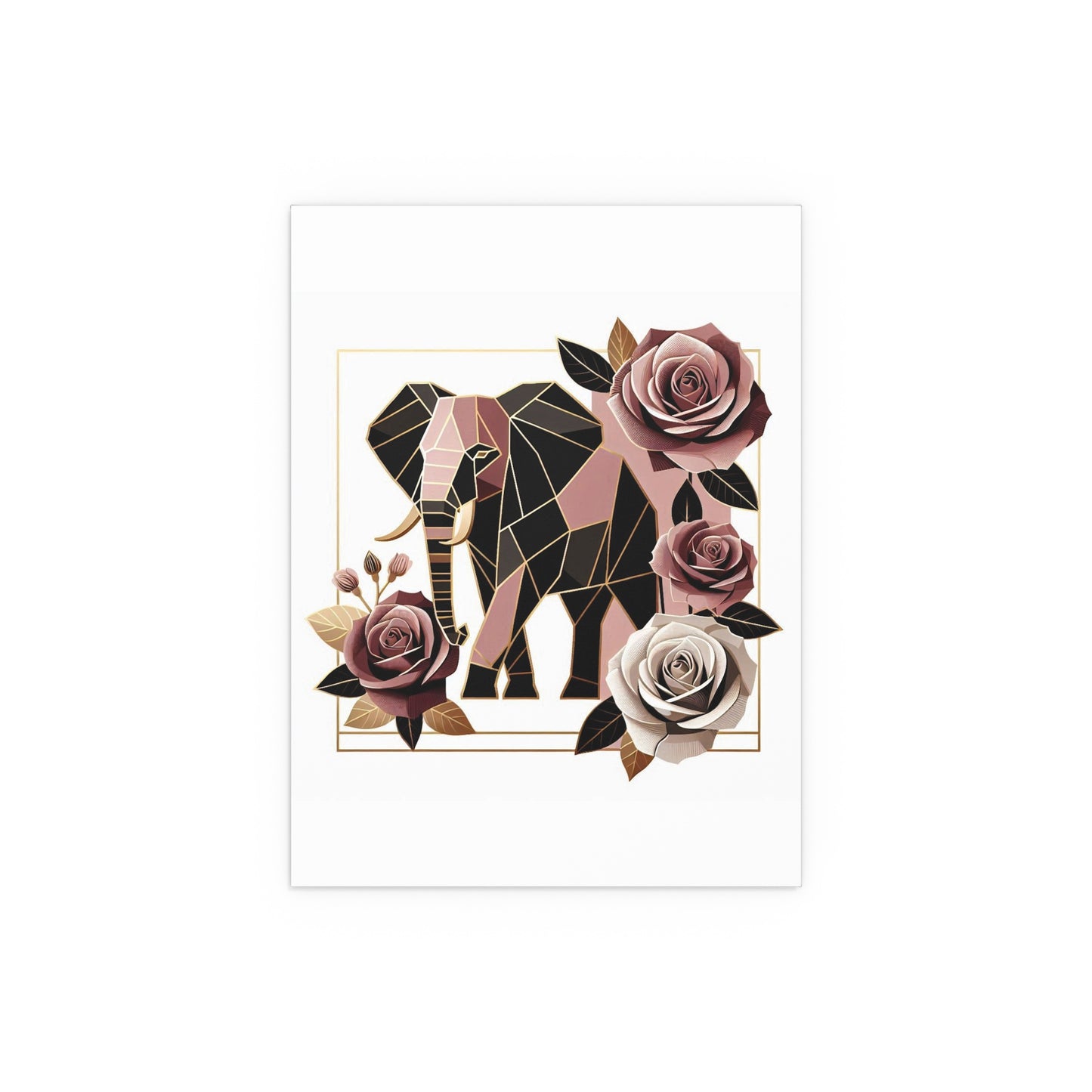 Elegant Floral Silk Poster - Indoor/Outdoor Wall Art for Home Decor - Brown & Mauve Elephant & Roses