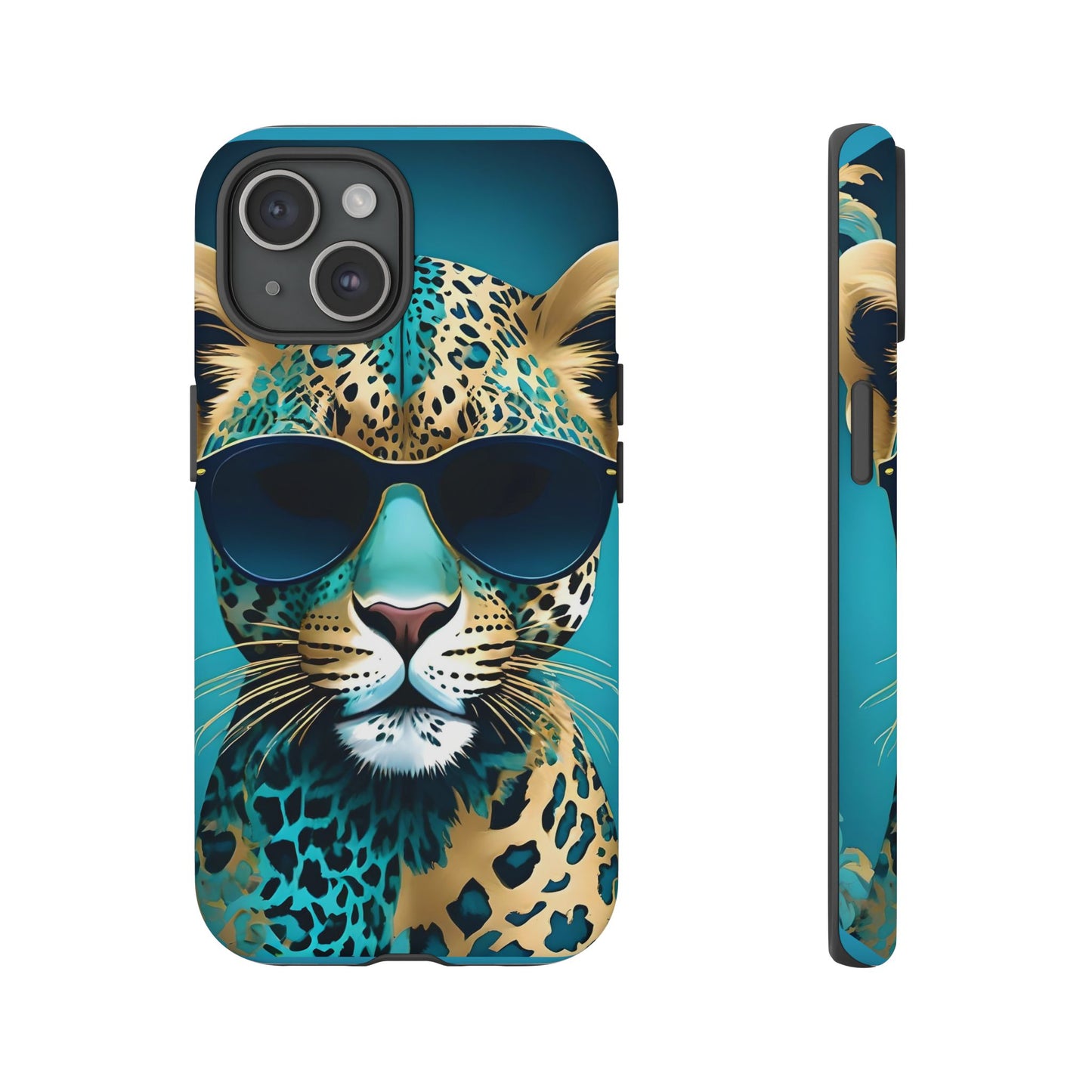 Phone Case - Aqua & Gold Leopard In Sunglasses Design