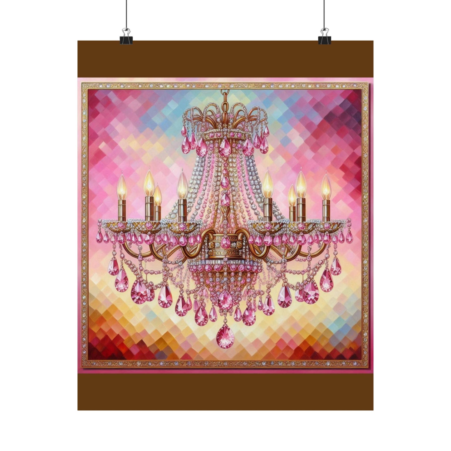 Glamorous Chandelier Satin Poster - Elegant Wall Art, Home Decor, Gift for Weddings, Birthdays, Art Lovers, Party Decor - Pink Jeweled Chandelier