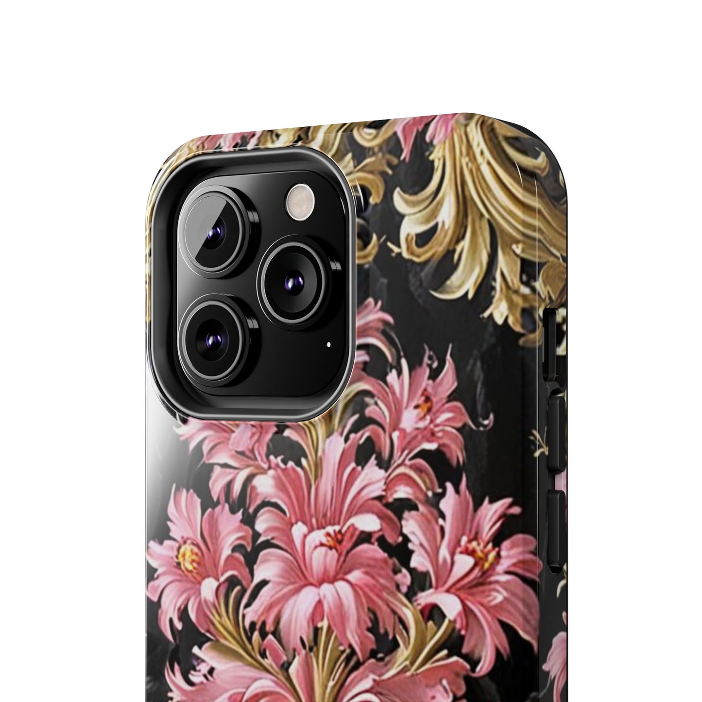Elegant Floral Tough Phone Cases | Stylish Protection for Her | Gift for Birthdays - Black & Pink Oil Painting Style Rococo