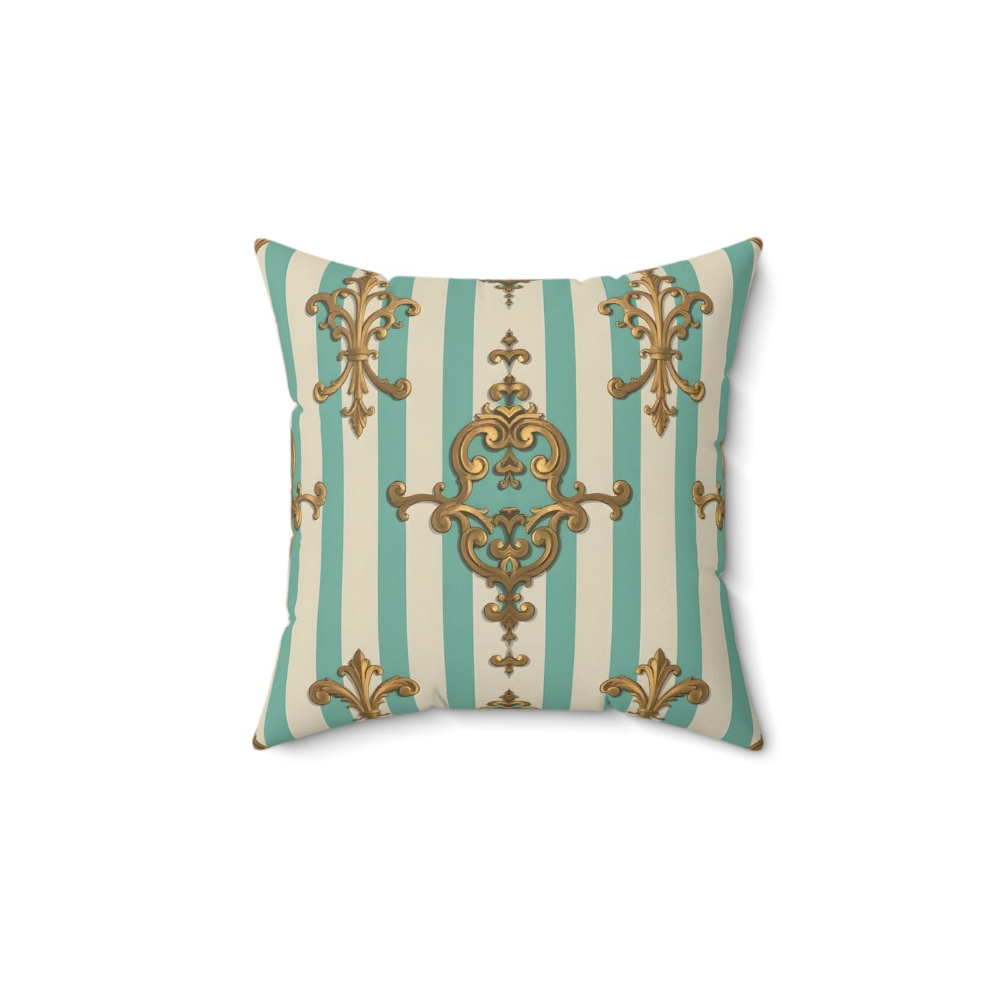Elegant Faux Suede Square Pillow for Luxe Decor, Sofa Cushion, Bedroom Accent, Home Styling - Matte Green Striped Rococo