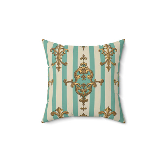 Elegant Faux Suede Square Pillow for Luxe Decor, Sofa Cushion, Bedroom Accent, Home Styling - Matte Green Striped Rococo