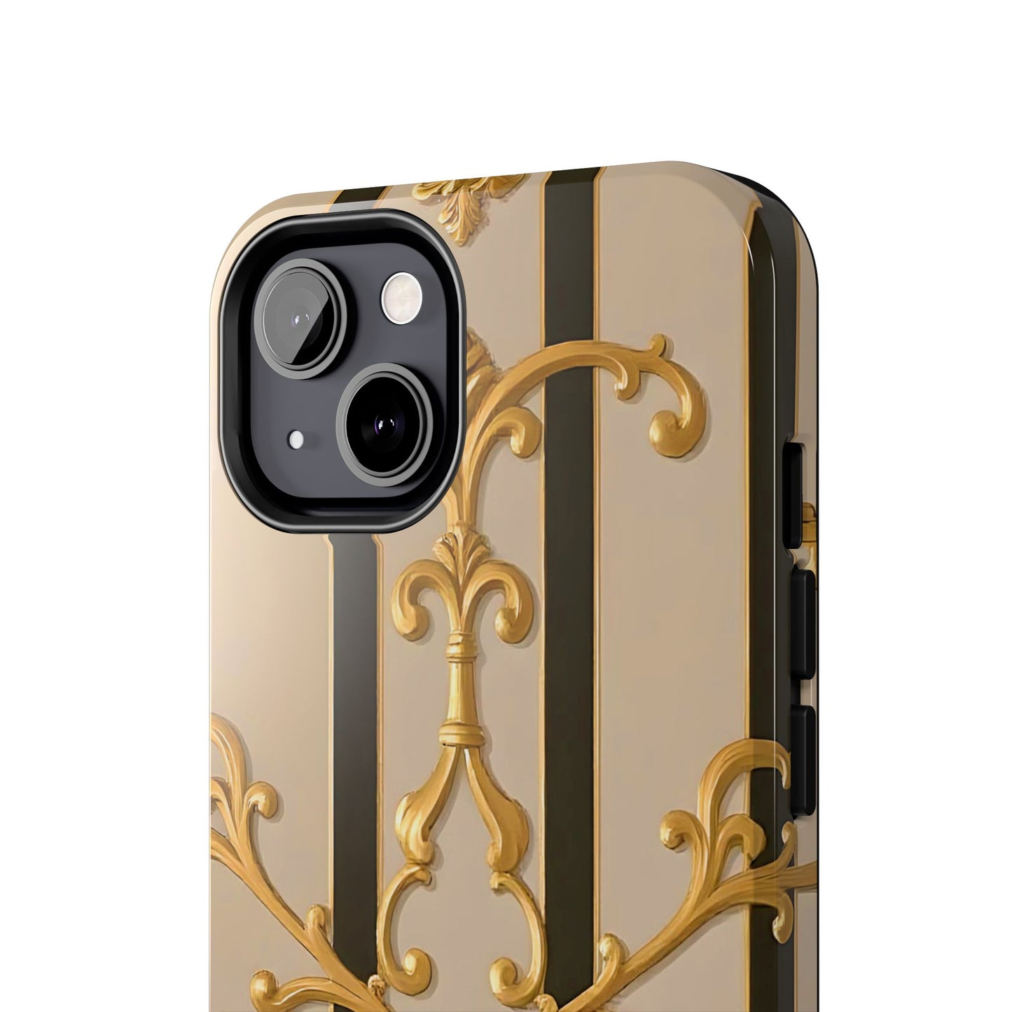 Elegant Vintage Tough Phone Case, Stylish Phone Cover, Boho Accessories, Perfect Gift for Her - Beige Striped Gold Rococo