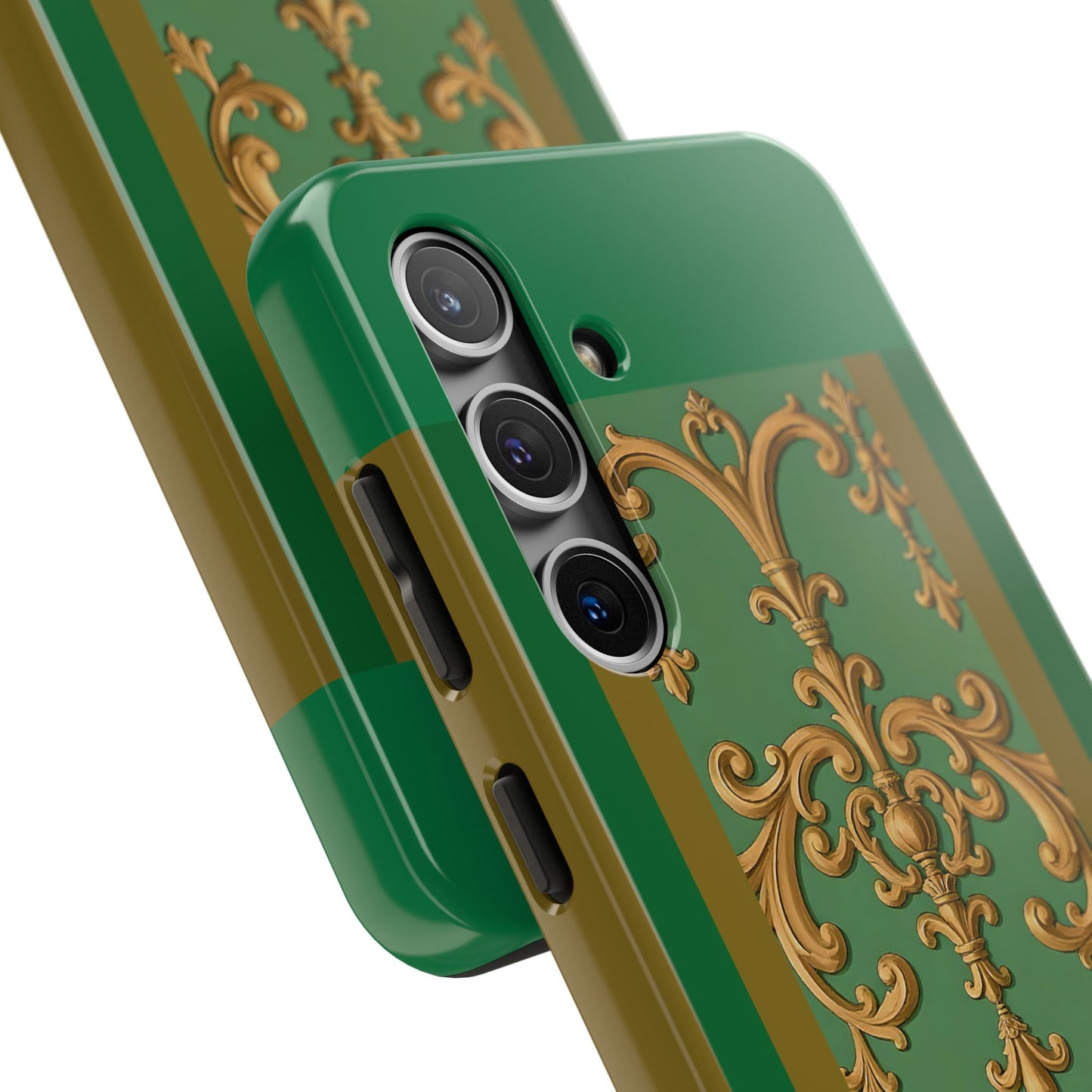Elegant Floral Tough Phone Case, Durable Phone Cover, Gifts for Her, Stylish Protection, Chic Phone Accessory - Olive Green Striped Rococo