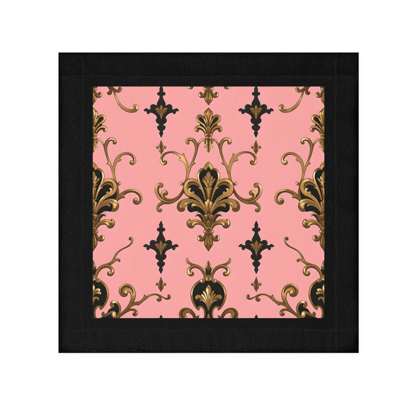 Elegant Patterned Face Towel, Decorative Bathroom Linen, Gift for Home, Luxury Spa Towel - Pink, Black & Gold Rococo