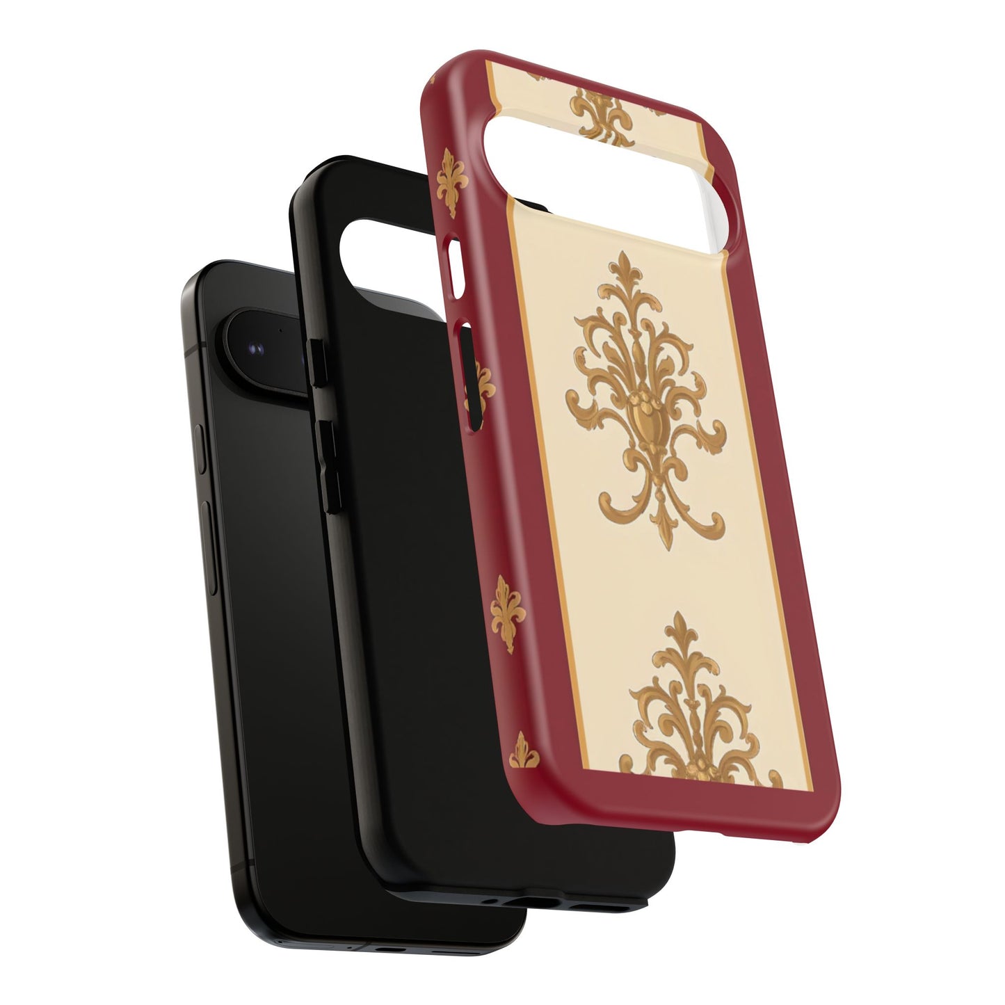 Elegant Floral Motif Phone Case - Tough Cases with Vintage Design - Dusk Red Striped Gold Damask