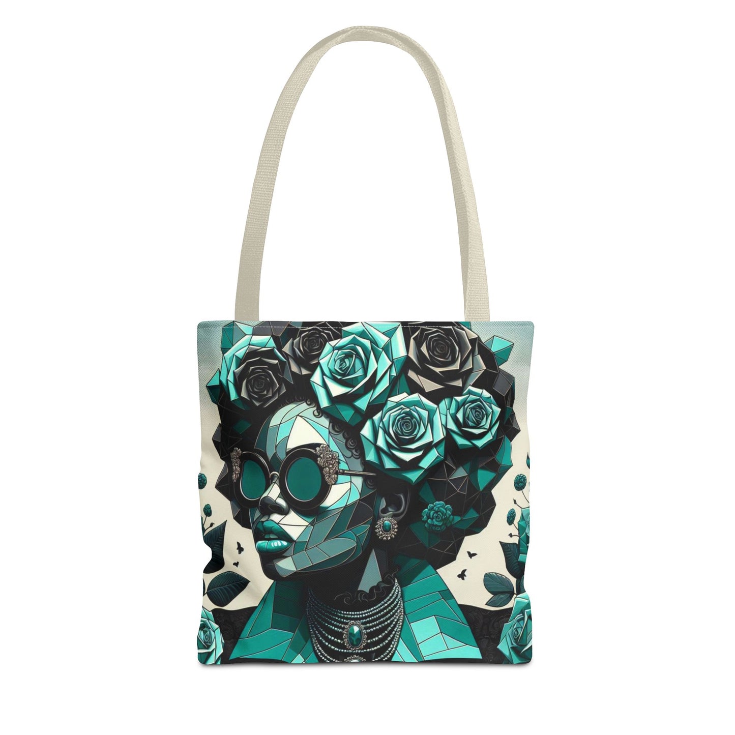 Chic Floral Tote Bag - Stylish Eco-Friendly Handbag for Everyday Use, Perfect for Gifts, Shopping, Beach, Art Lovers - Turquoise & Black Roses Lady