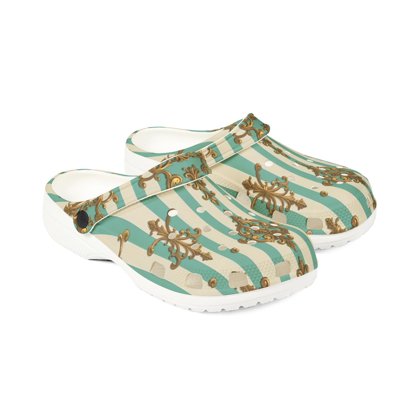 Stylish EVA Foam Rubber Clogs - Trendy Slip-On Shoes for Comfort & Versatility, Perfect for Casual Wear - Matte Green Striped Rococo