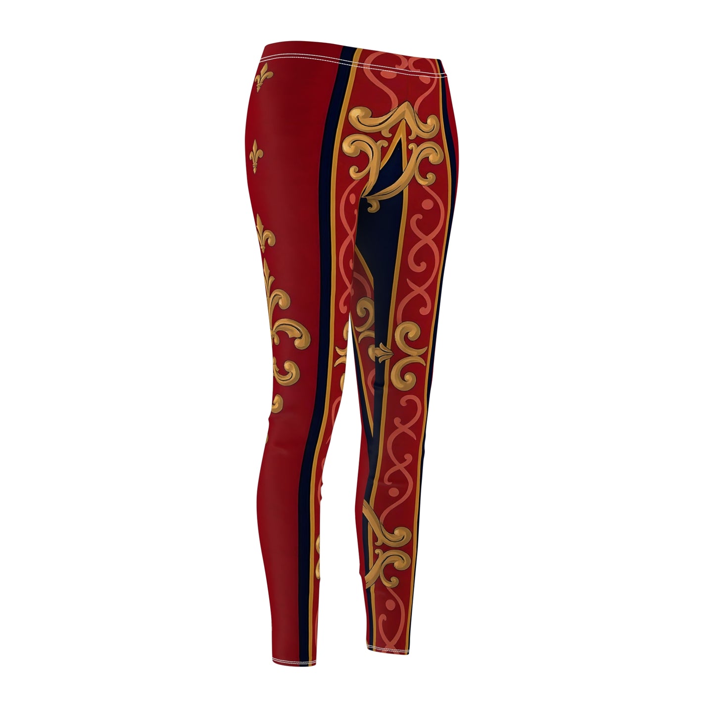 Stylish Women's Casual Leggings with Elegant Design, Fashionable Activewear, Perfect for Festivals - Midnight Blue & Dusk Red Gold Baroque
