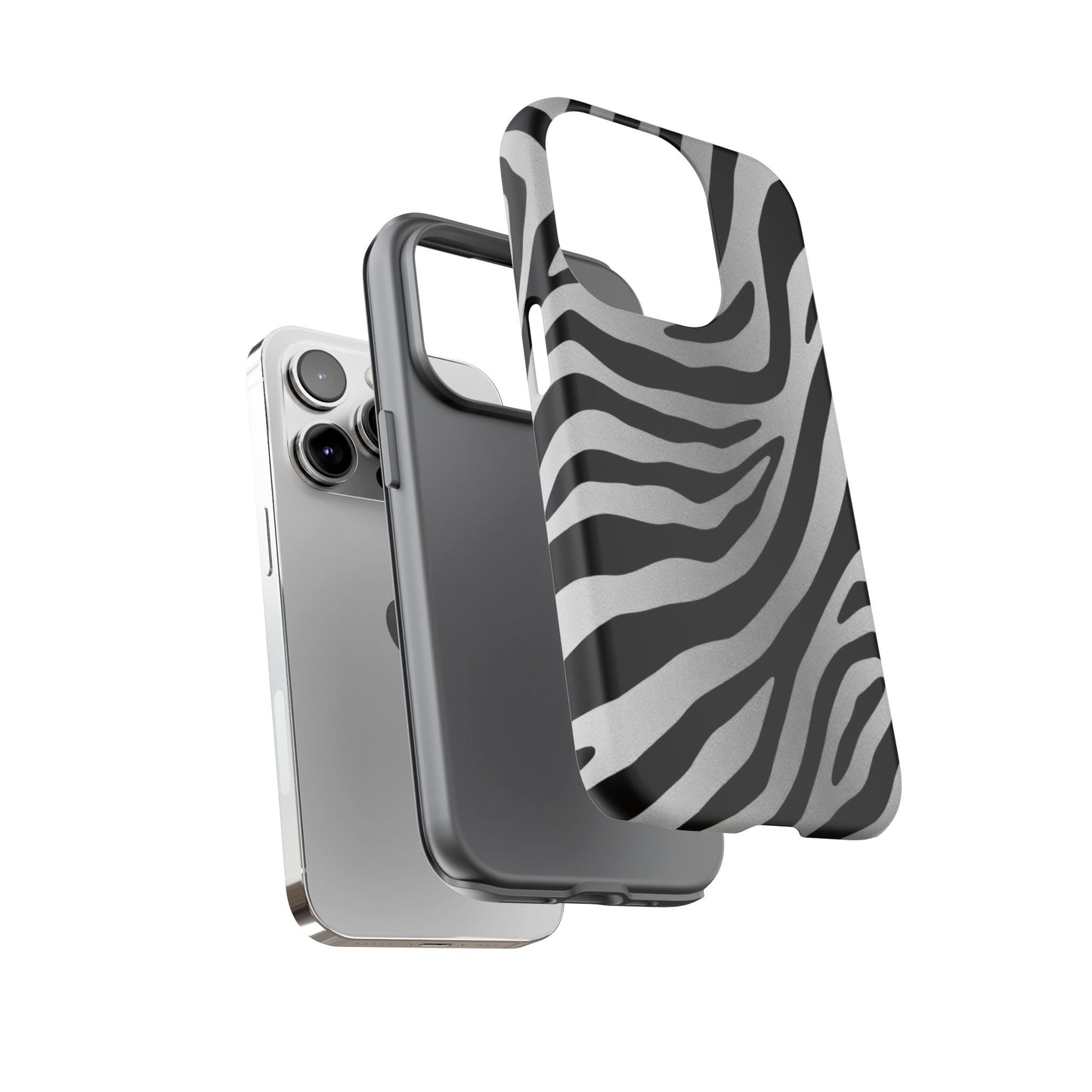Zebra Print Tough Phone Case - Silver