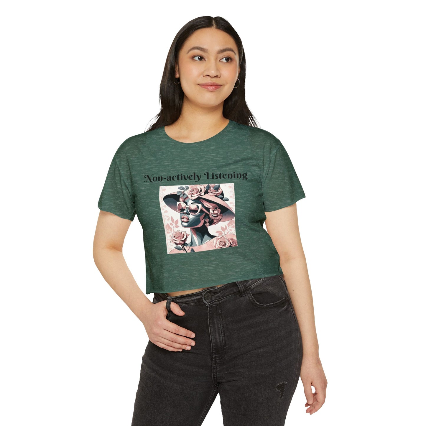 Chic Women's Festival Crop Top, Non-actively Listening Tee, Summer Vibes, Music Festival Outfit, Casual Streetwear
