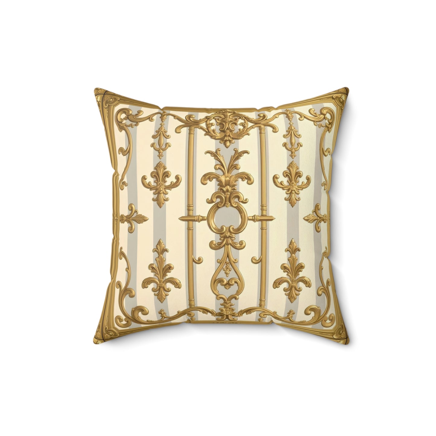 Elegant Gold Pattern Pillow, Luxury Home Decor, Throw Pillow, Couch Cushion, Perfect Gift, Wedding Decor - Matte Gray & Cream Striped Gold Baroque