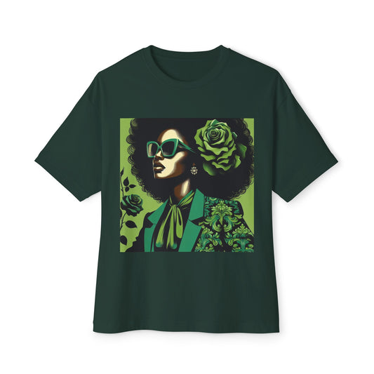 Chic Floral Statement Tee, Stylish Graphic Top, Fashion Gift, Oversized Fit, Trendy Apparel for Women - Lady in Green Damask