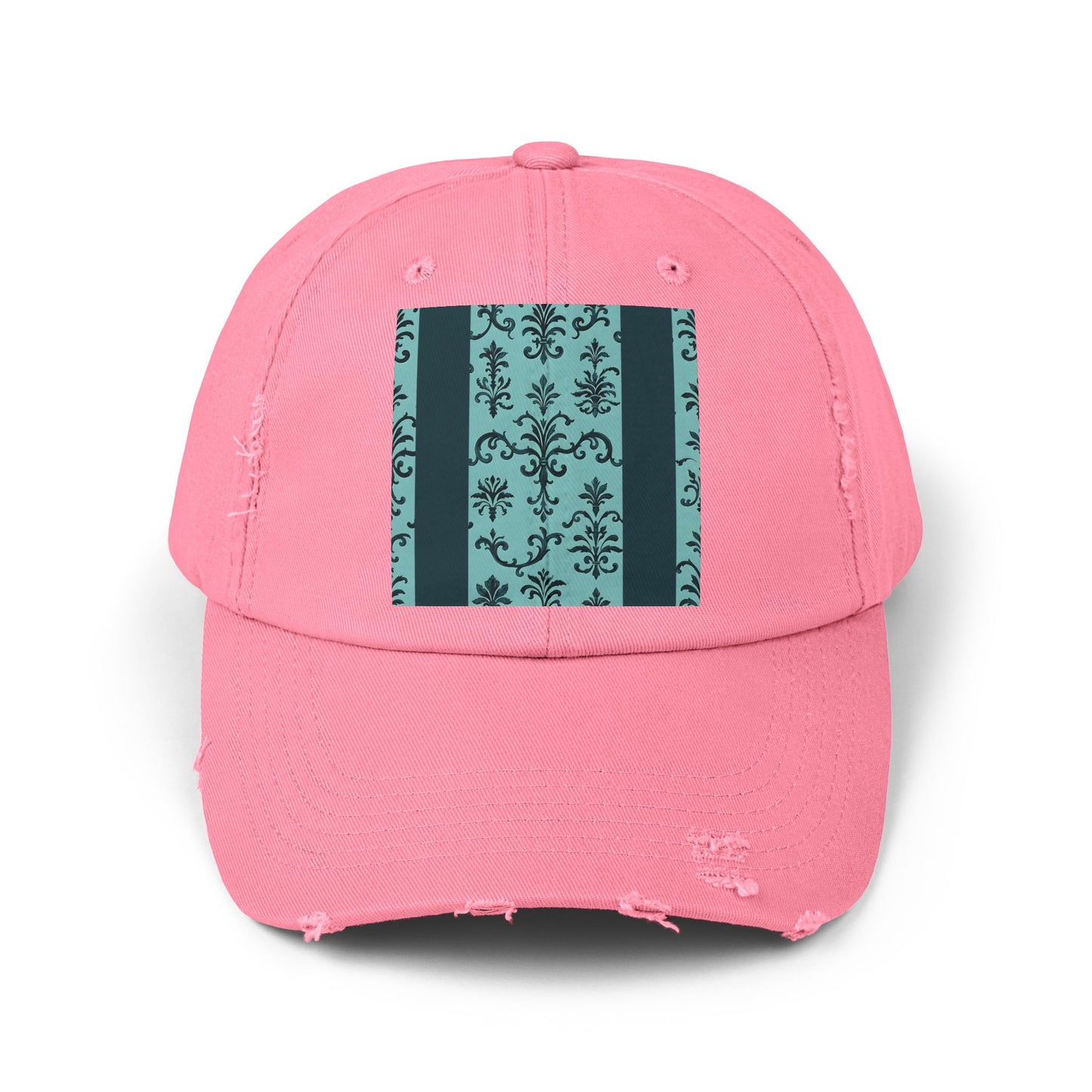 Vintage-Inspired Distressed Cap, Cool Baseball Hat, Casual Headwear, Summer Accessory, Gift for Him Her - Teal Striped Rococo