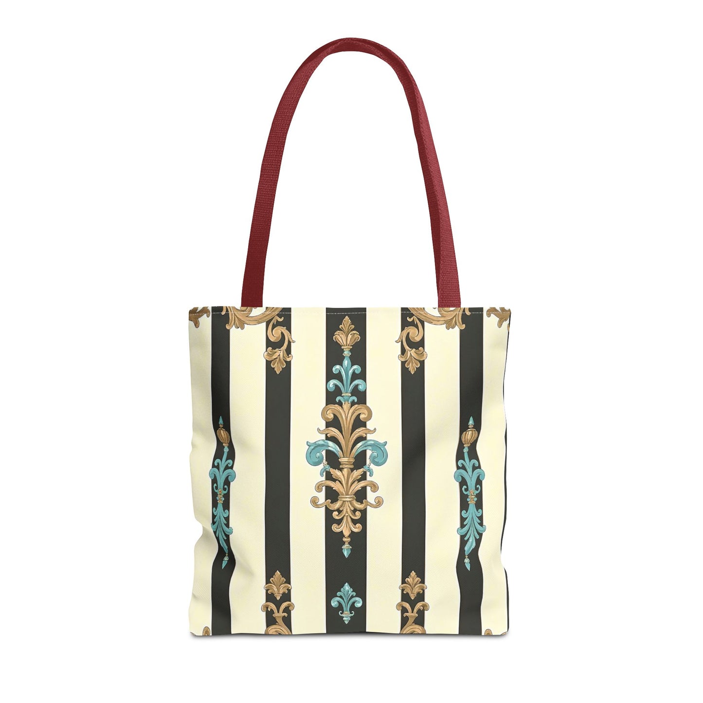 Elegant Stripe Pattern Tote Bag | Fashionable Reusable Shopping Tote, Eco-Friendly Gift Bag - Black Striped Turquoise & Black Rococo