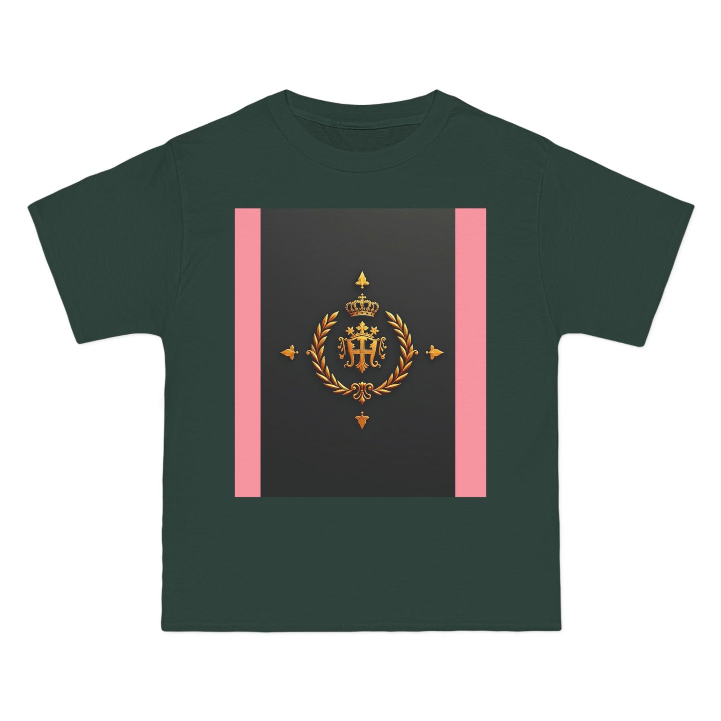 Short-Sleeve Graphic T-Shirt, Stylish Casual Wear, Trendy Gift for Friends, Summer Fashion, Statement Tee, Everyday Comfort - Pink Striped Gold Crest