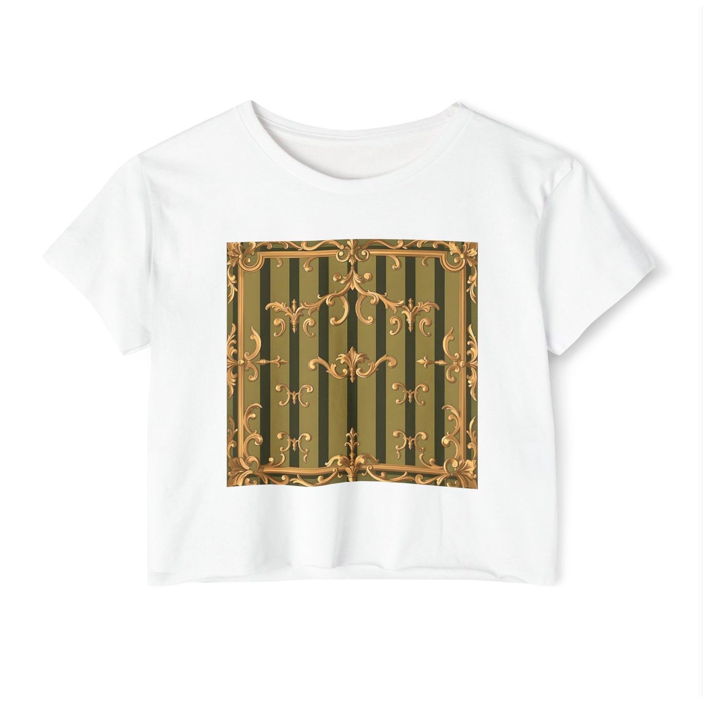Bohemian Women's Festival Crop Top – Stylish Summer Apparel for Concerts, Beach Days, Music Festivals - Olive Green Striped Rococo