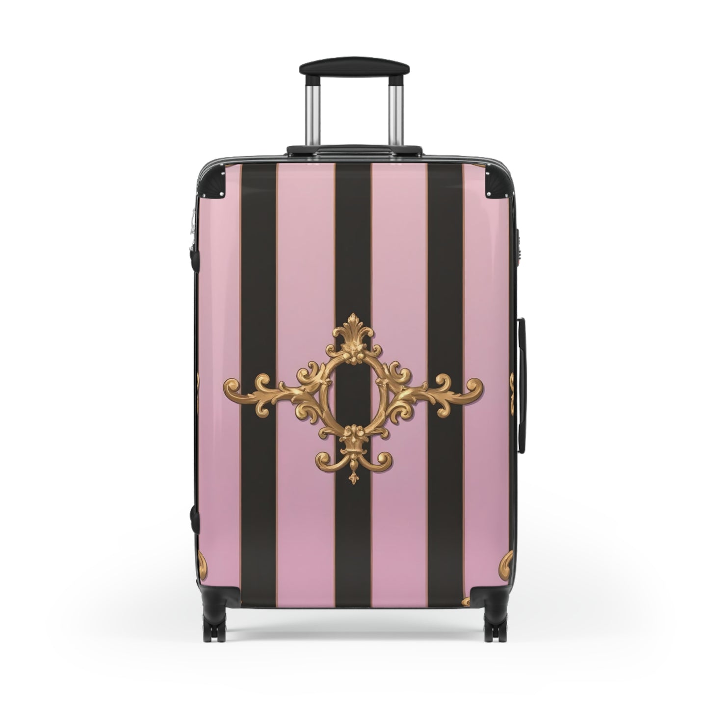 Chic Travel Suitcase with Stripes and Elegant Design, Stylish Luggage, Travel Gear - Matte Lavender & Black Striped Gold Baroque