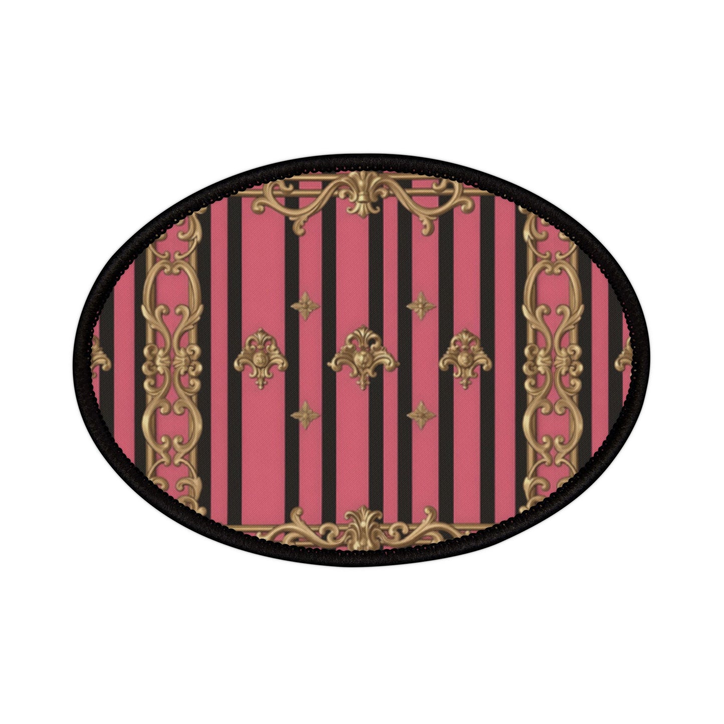 Stylish Iron-On Patches for Jackets, Bags & More, Trendy Embellishments for Fashion Lovers - Pink Striped Gold Rococo