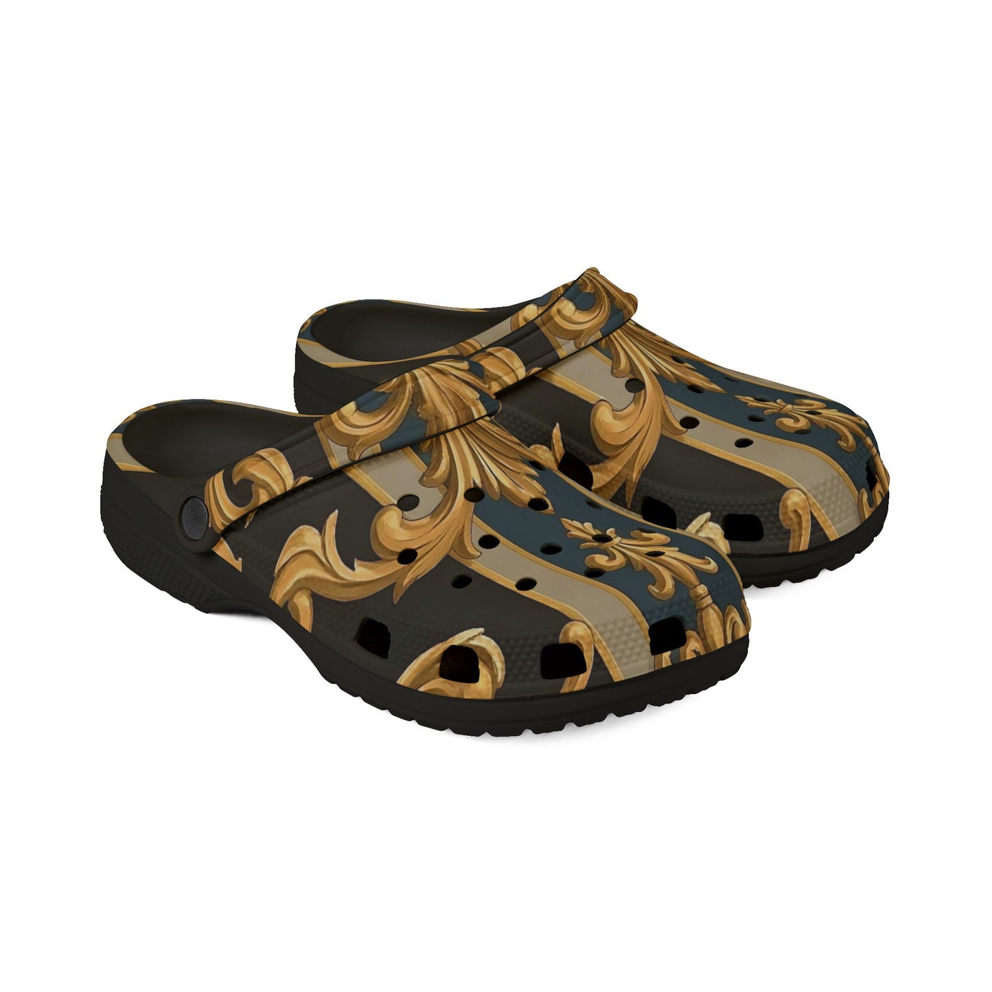 Elegant AOP EVA Foam Rubber Shoes, Stylish Comfort Footwear for Home, Fashionable Clogs - Blue & Black Striped Rococo