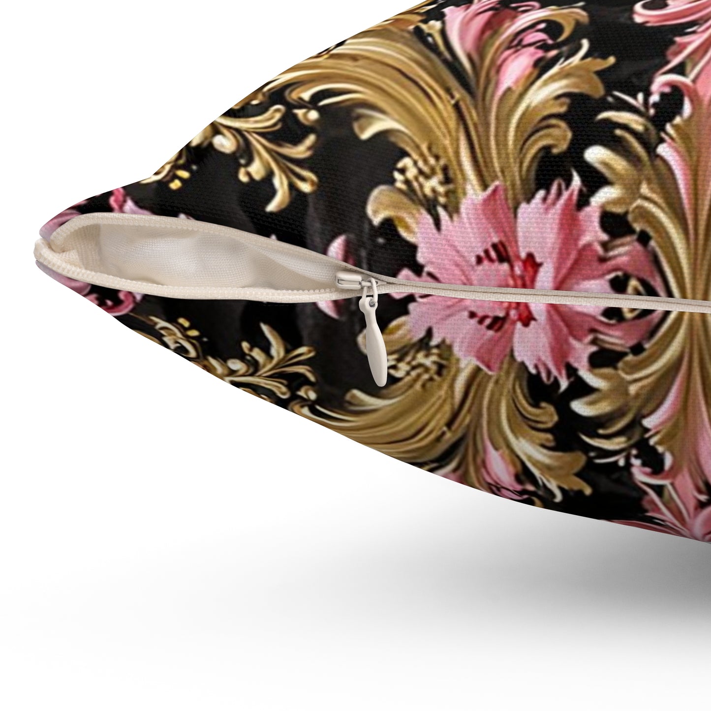 Luxurious Floral Print Pillow, Bohemian Home Decor, Throw Cushion, Elegant Accent Pillow, Gift for Her - Black & Pink Oil Painting Style Rococo